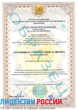 Образец сертификата соответствия аудитора №ST.RU.EXP.00014299-1 Отрадное Сертификат ISO 14001